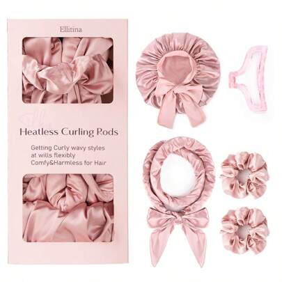 Ellitina 5-teiliges Lockenstyling-Set mit luxuriöser Satin-Haube - Weiches Schlafband für langes Haar, einfache DIY-Lockenstäbe & Zubehör, hypoallergen, perfektes Geschenkset für Frauen, Haarwickler, hitzefrei Locken, Haarstyler, Haarpflege und Zubehör für Friseur-Salon, Schönheit, Schule, Reise, Feiertage, Haarschmuck für Frauen, Lockenwickler, Produkte für lockiges Haar, Haarstyler, Wickler für Friseurausrüstung, Zubehör, Locken, Werkzeuge für lockiges Haar, Haarwickler, Weihnachten, lockiges Haar, Haarstyler, Haarwickler, hitzefrei Locken, hitzefrei Locken, Wickler, Lockenwickler, Produkte für lockiges Haar, Locken, Haarwickler, Wickler für Haare, Werkzeuge für lockiges Haar, hitzefrei Lockenwickler, Haar, Accessoires, Haarpflege, Haarstyling-Tools, Harzeug, Haarpflege, Bürste für lockiges Haar, Friseur, Friseur-Zubehör, Friseurausrüstung, hitzefrei Wellen, Reiseessentials, Reiseessential, Frisur, Friseurhandwerk