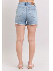 High Waist Rigid Magic Destroy Cut Off Shorts - Màu xanh lam - Xem 5