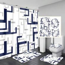 1pc/4pcs Abstract Modern Pattern Bathroom Waterproof Shower Curtain Set With 12 Hooks, Non-Slip Bath Mat, U-Shaped Contour Rug, And Round Toilet Lid Cover, Full Scene Bathroom Decor Set Back To School