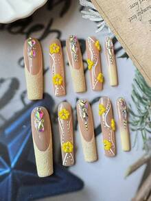 Ten Handcrafted Coffin-Shaped Nail Stickers Feature A Three-Dimensional, Hand-Painted Design With Rhinestones. They Are Hand-Painted In The French Style Using Modeling Gel. These Nail Stickers Can Be Given As Gifts To Friends And Relatives And Can Be Worn Repeatedly. - Multicolor - View 2