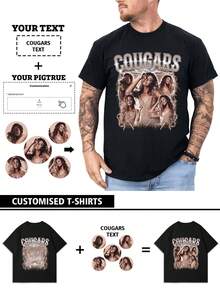 T-shirt photo personnalisé "Y2K" pour hommes, personnalisez votre texte et votre photo, personnalisez votre nom, personnalisez votre selfie/bébé/ami/idole/couple/famille/fête/école/sport/animal de compagnie. Impression photo, logo/entreprise/événement d'entreprise, uniforme, cadeau d'anniversaire, chic de bureau quotidien, premium - Noir - Voir 2