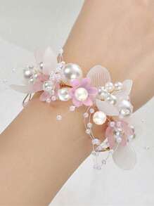 Gefälschte Perlen Handblume für Mädchen als Brautjungfer, Hochzeit Schnürblume, Braut Ballzubehör, Tanzbparty Deko, neue Girlande Super Fee Handblume für Geburtstagsmädchen, Aufführungs-Haaraccessoires, Geburtstagsgeschenk, Hochzeit Blumenmädchen Handblumen