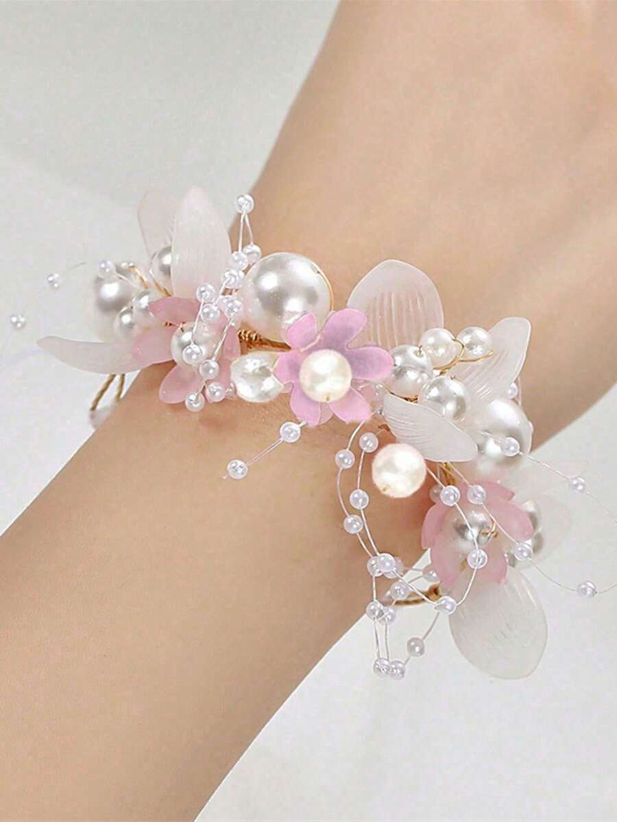 Gefälschte Perlen Handblume für Mädchen als Brautjungfer, Hochzeit Schnürblume, Braut Ballzubehör, Tanzbparty Deko, neue Girlande Super Fee Handblume für Geburtstagsmädchen, Aufführungs-Haaraccessoires, Geburtstagsgeschenk, Hochzeit Blumenmädchen Handblumen