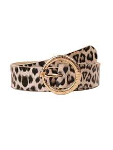 Women's Round Buckle Leopard Print PU Leather Belt, High-End Versatile Casual Decoration Waist Belt - A - View 4