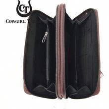 Camouflage Cross Wings Western Style Studded Handbag Tooled Leather Purse Country Women Shoulder Bag Pouch Wallet Set - #3 棕色套裝 - 查看 7