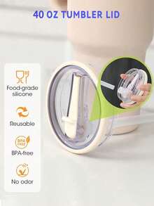 40 盎司可重复使用的玻璃杯盖，适用于可重复使用的玻璃杯盖，防溢防溅玻璃杯盖，适用于杯子和旅行者，返校用品 - 彩色 - 查看 5