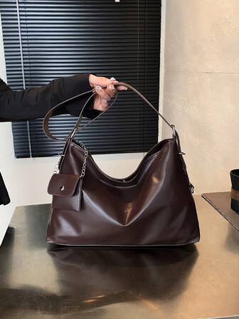 纯色复古休闲大容量可折叠单肩包，多个口袋，轻便，适合学生、购物、外出