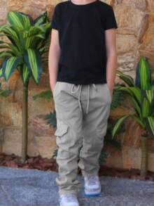 Unisex Colorful Children's Cargo Pants With Side Pocket And No Cuff On The Leg - Màu be - Xem 2