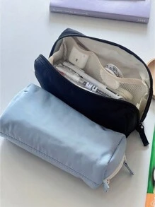 Pencil Case, Solid Color Pencil Box Black/Blue, Multi-Layer Stationery Bag, Student Stationery Storage Bag,Back To School,School Supplies,Pencil Pouch,School Bag