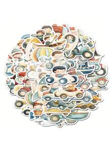 SCXXBSW 50pcs Cartoon Transportation Cartoon Graffiti Stickers Decorative Water Cups Notebook Luggage Waterproof Stickers - Multicolor - View 3