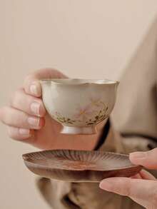 1pc Ceramic Daisy Flower Cup, Gray Glazed, Teacup For Home Tea Drinking, Master Cup, Kung Fu Tea Set, Applicable For Office Tea Table, Tea House Back To School - Daisy - View 8