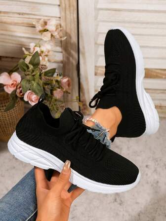 New Thick-Sole Breathable Soft-Bottom Non-Slip Women Lightweight Mesh Lace-Up Low-Top Slip-On Casual Shoes