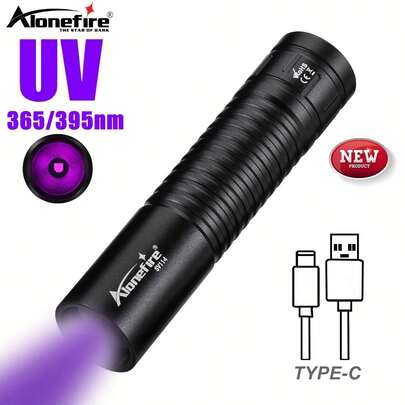 Alonefire Mini 365nm/395nm High Brightness UV Flashlight Black Light Nail Gel Curing Lamp, USB Rechargeable UV Light For Marking Detection, Currency Mineral Identification, Mold Detection, Pet Stain Leakage Detection, Invisible Ink Detection, Scorpion Detection