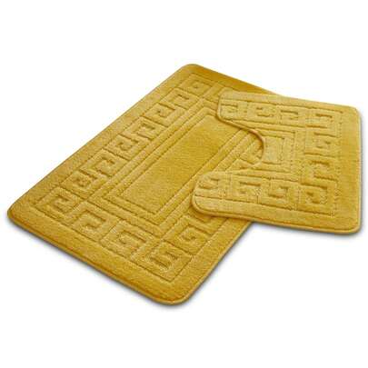 VELVETIO Bath Mat Set 2 Piece Non Slip Rubber Pedestal And Bath Mat Set Toilet Greek Bathroom Rug New