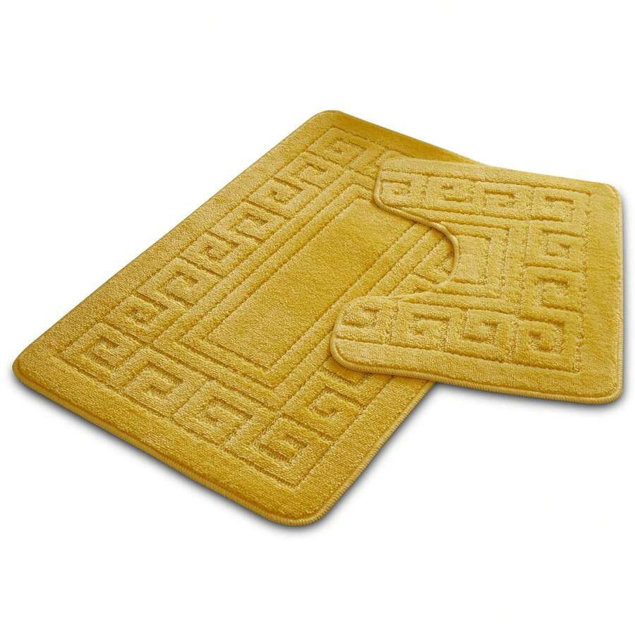 VELVETIO Bath Mat Set 2 Piece Non Slip Rubber Pedestal And Bath Mat Set Toilet Greek Bathroom Rug New