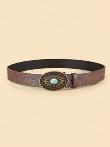 1 pièce Ceinture vintage minimaliste mode pour femme avec boucle turquoise, convient pour le port quotidien avec des jeans en été, l'école en automne, l'automne, Halloween