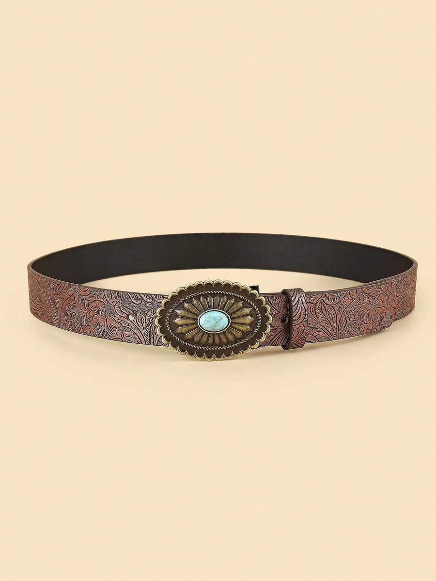1 pièce Ceinture vintage minimaliste mode pour femme avec boucle turquoise, convient pour le port quotidien avec des jeans en été, l'école en automne, l'automne, Halloween