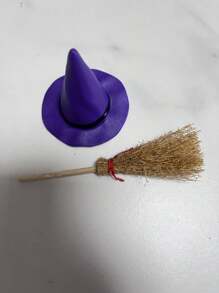 Witch Hat And Broomstick Set, Halloween Witch Hat, Mini Magic Flying Broomstick, Handmade DIY Jewelry Accessory, Micro Landscape Photography Prop, Desktop Decor