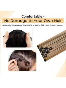 7pcs/Set 16" Clip-In Hair Extensions, Black Straight Long Ombre Synthetic Wigs, Heat Resistant Fiber For Women