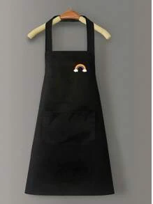 1 pieza Delantal impermeable y resistente al aceite unisex, adecuado para cocina moderna en el hogar, se puede usar en la cocina, baño y el hogar. Patrón de logotipo aleatorio (Arcoíris o Cactus), Bolsillo aleatorio (1 o 2), Color de tira para el hombro aleatorio (Negro o Blanco), Cabeza de ciervo pequeña aleatoria (Roja o Blanca)