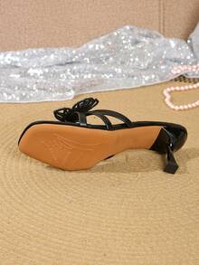 Women's Butterfly Decor Wine Glass Heel Dressy Sandal Slippers, Black Mid-Heel Summer Vacation Beach Casual Sandals - Black - View 7