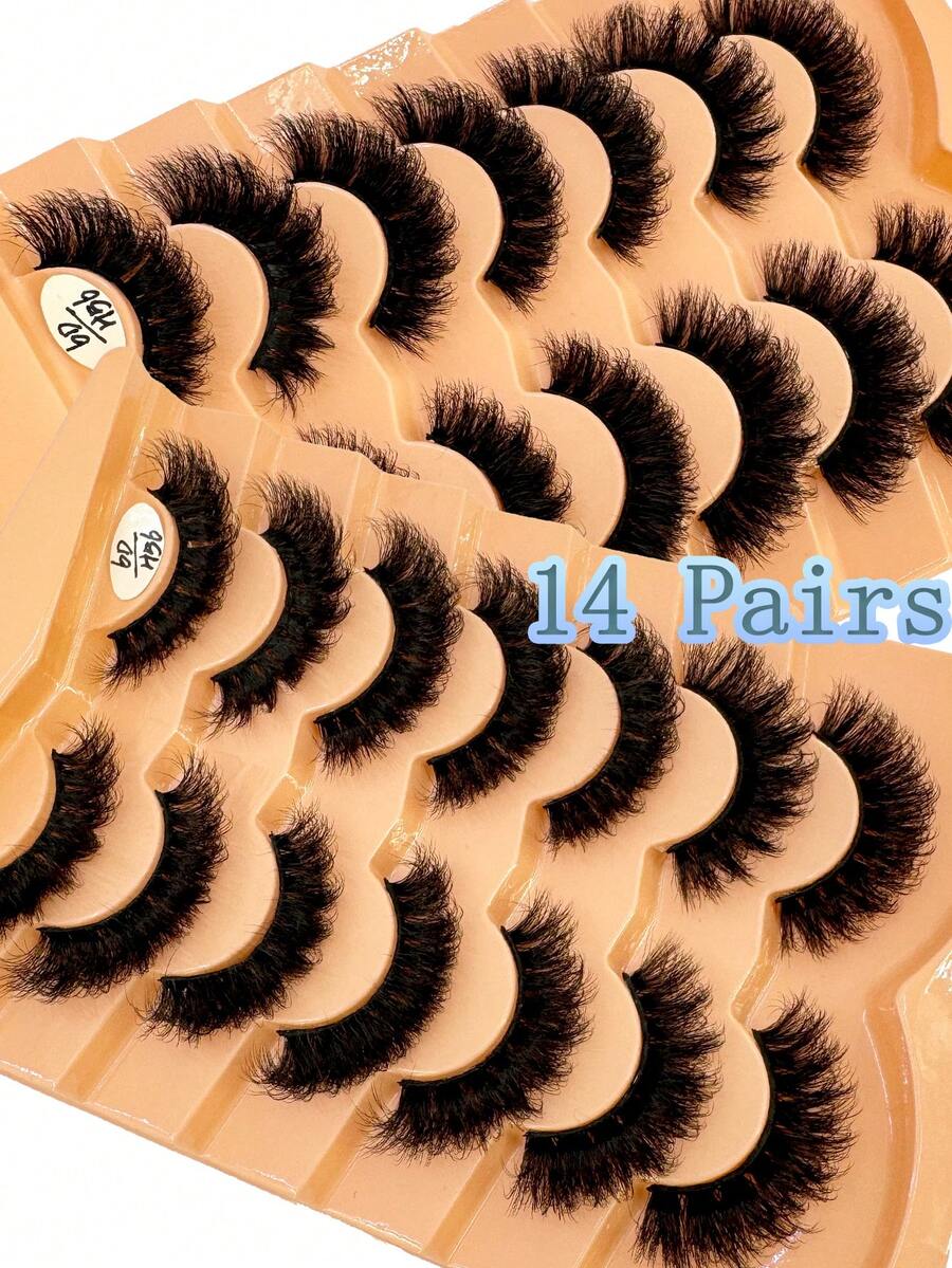 HBZGTLAD NEW 2 Box 14 Pairs Pairs Cat Eye Lashes Fluffy Faux Mink Lashes 8D Wispy Lashes Pack Dramatic Long Thick Volume Eyelashes False Eyelas - 6D-H56 - Xem 1