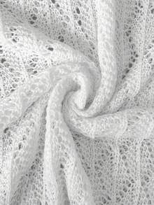 Women's Elegant V-Neck Shoulder Long Sleeve Hollow Solid Color Plus-Size Short Knitted Sweater Dress, Vacation Sheer Mesh Knot Button Crochet Cover Up Sexy Beach Bikini Dress, Spring Summer Fall