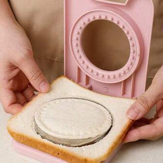 1 件装不锈钢圆形三明治切割模具粉色带护手、口袋面包密封工具、吐司切割