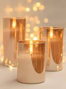 1pc/3pcs Flameless LED Candles, Flickering Battery Powered Candles, Electric Candle Set, Gold Glass Effect, With Remote Control Timer, 4 Inch, 5 Inch, 6 Inch Gifts Birthday Graduation