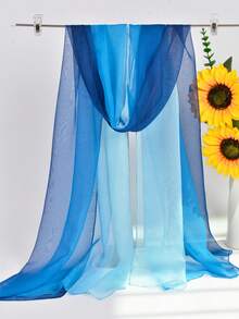 1pc Women Blue Ombre Chiffon Scarf, Spring/Autumn - Blue - View 1