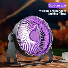 Ventilador eléctrico portátil con luz LED para acampada, carga USB, silencioso, para pared, refrescante para verano, playa, viajes