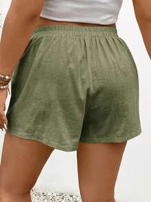 Women's Summer Casual Solid Color Drawstring Wrap Shorts - Green - View 4