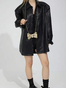 Mini Bow Decor Metallic Lipstick Holder Bag, Versatile Handbag Shoulder Crossbody Chain Bag - Gold - View 2