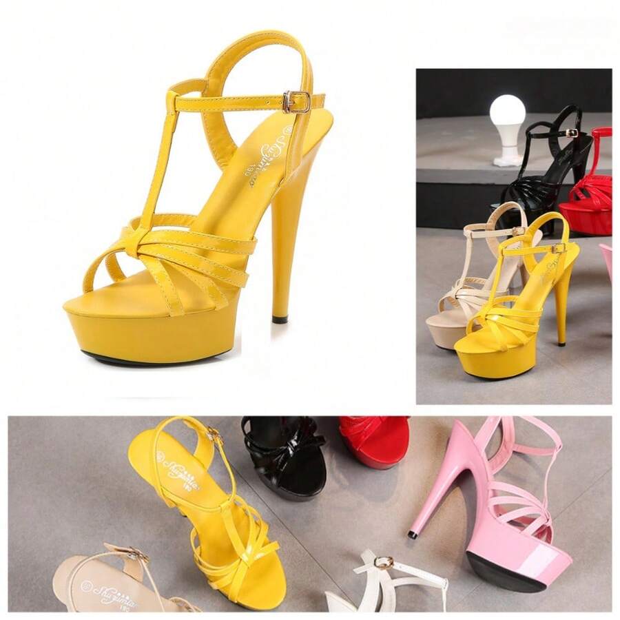 Catwalk Artifact Model High Heels Stiletto Sexy Waterproof Table 13CM15cm Sandals Women's Summer - 13CM 黃色 - 查看 1