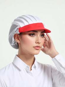 10/5/2/1pc 透气涤纶面料工作帽，可调节网眼厨房烹饪帽，带弹性闭合的餐饮服务帽，男女通用的全网眼厨师帽，防油发套，带抽绳闭合的短帽檐，仅可手洗，男女皆宜的防尘网眼帽 - 适用于餐饮、烘焙和车间使用 - 彩色 - 查看 4