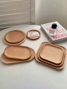 1 pièce Plateau en bois, plateau de service en bois rond/carré/ovale, petite assiette en bois pour le lait, les collations, la photographie, en bois de hêtre, simple et