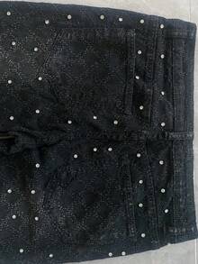 Rhinestone Skinny Stacked Jeans Mens Straight Leg Jeans Casual Pants Slim Fit Jeans Vintage Grunge Hip Hop Pants - 黑色 - 查看 6