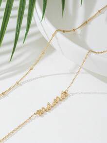 1pc Minimalist Style Gold-Tone Letter "MAMA" Pendant Necklace, Multi-Layer Chain Necklace Gift For Mother - Yellow Gold - View 2