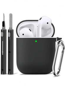 1个纯色硅胶保护套，兼容/Pro 3，蓝牙耳机保护套，带登山扣和清洁刷 - 黑色 - 查看 9