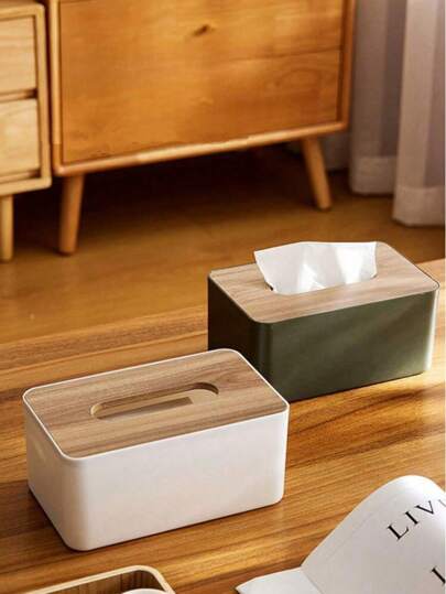 1 Piece Bamboo And Wood Design Tissue Box Cover, Rectangle Shape, Multi-Color Options, Household Items, Tabletop, Home Decor, Home Organization & Storage