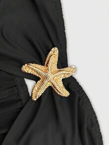 女士性感镂空抹胸海星金属装饰紧身连衣裙，露背Y2K优雅晚宴派对婚礼宾客鸡尾酒礼服，别致镂空设计连衣裙，春夏秋季 - 黑色 - 查看 6