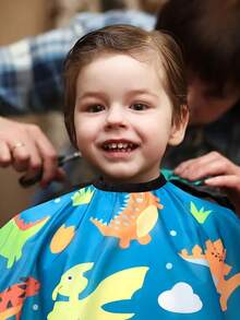 Kids Haircut Cape With Fun Dinosaur Pattern, Adjustable Snap Closure, Lightweight Waterproof Salon Cape For Children, Hairdressing Barber Apron With Soft Touch Material