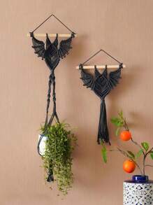 1pc/2pcs Bat Plant Holder, Bat Macrame, Goth Home Decor, Living Room Wall Art, Spooky Halloween, Macrame Hangers, Plant Decoration