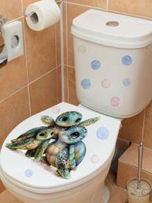 1pc Cute Cartoon Little Turtle Anime Toilet Sticker, Waterproof And Mildew-Proof Self-Adhesive Removable Sticker, Suitable For Home Decoration, Bathroom, Cabinet, Refrigerator, Water Tank Bathroom Set To Make Your Home Look Brand New Bathroom Decor Fall Decor