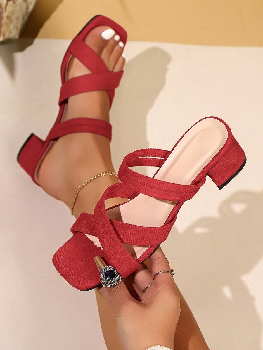 Women's Sexy Criss-Cross Strap Sandals, Minimalist Design, Chunky Heel, Open Toe