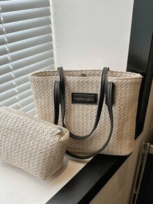 2 件草编休闲度假沙滩手提包