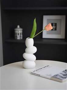 1 pieza Jarrón de flores de plástico premium irrompible, decorativo, moderno, minimalista, de estilo Wabi-Sabi, con acabado mate, ligero y resistente al agua - Blanco - Ver 10