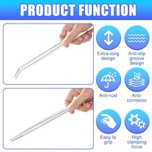2pcs 10.6 Inch (Approx. 27.0 Cm) Extra Long Aquarium Tweezers, Stainless Steel Straight & Curved Forceps Set, Long Handle For Terrarium, Feeding Reptiles, Aquarium Plant Care & Gardening - Silver - View 3