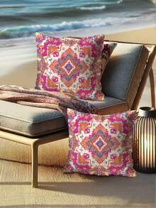 1/2/4pcs, Bohemian Vintage Tropical Throw Pillow Covers - Twill Fabric, Pink & Orange Outdoor Decorative Pillowcases 17.7x17.7 Inch With Zipper Closure, Machine Washable For Patio, Garden, Balcony Furniture (No Inserts), Outdoor Pillow Covers,Fall Decor,Autumn Decor,Room Decor - Pink - View 6
