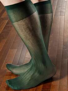 1pair Comfortable Lightweight Men's Wide Striped Dress Socks,Imitation Silky And Excellent Elasticity Design,Colorful Red/Blue/White/Black/Green Striped Business Suit Socks,Breathable Gentleman's Crew Mid Length Socks, Fall